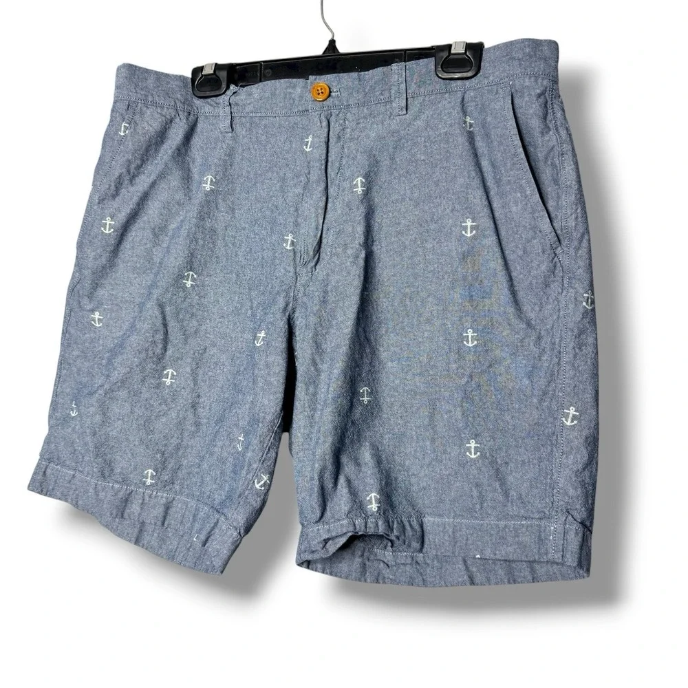 J Crew Shorts Mens‎ 36 Blue All Over Anchor Print Cotton GRAMERCY Chino Golf